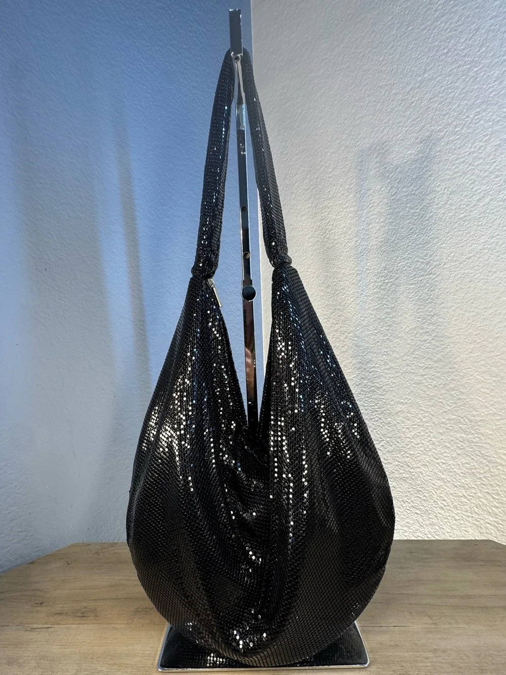 Muche et Muchette Black Metal Mesh Hobo Bag Sculptural Statement Shoulder NWOT